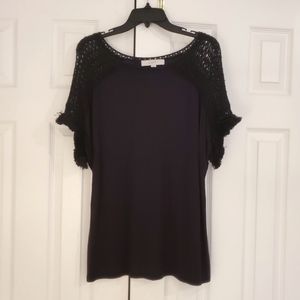 Black Top with Knit Shoulder Design